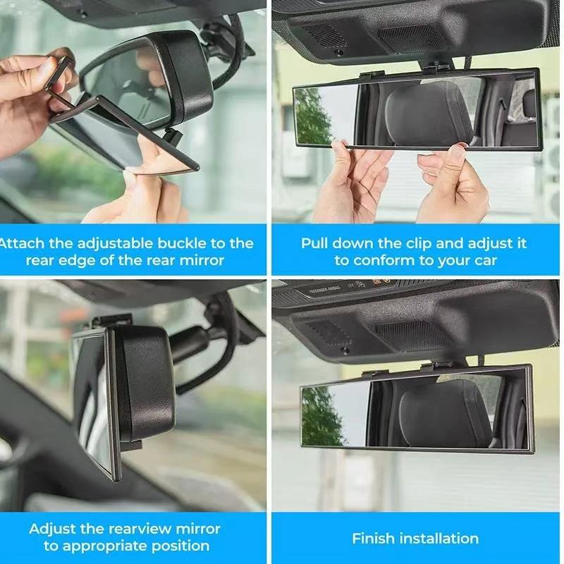 Universal 11.81 Inch Panoramic Convex Real View Mirror for Car SUV Trucks Reversible Passengers High-Quality Glass Anti-Fall Design Easy Install Rearview Mirror