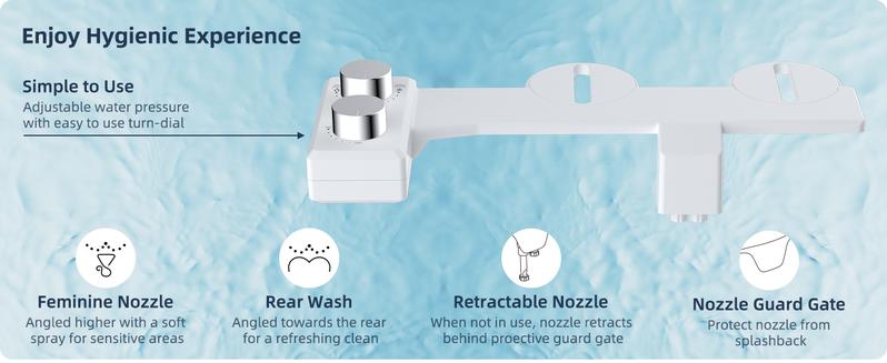 Bidet Attachment for Toilet, Non-Electric Dual Nozzle for Frontal & Rear Wash, Adjustable Water Pressure Control, Fresh Water Bidet Toilet Seat, Self Cleaning Water Sprayer Bidet Attachment for Toilet, Non-Electric Dual Nozzle for Frontal & Rear Wash, Adjustable Water Pressure Control, Fresh Water Bidet Toilet Seat, Self Cleaning Water Sprayer