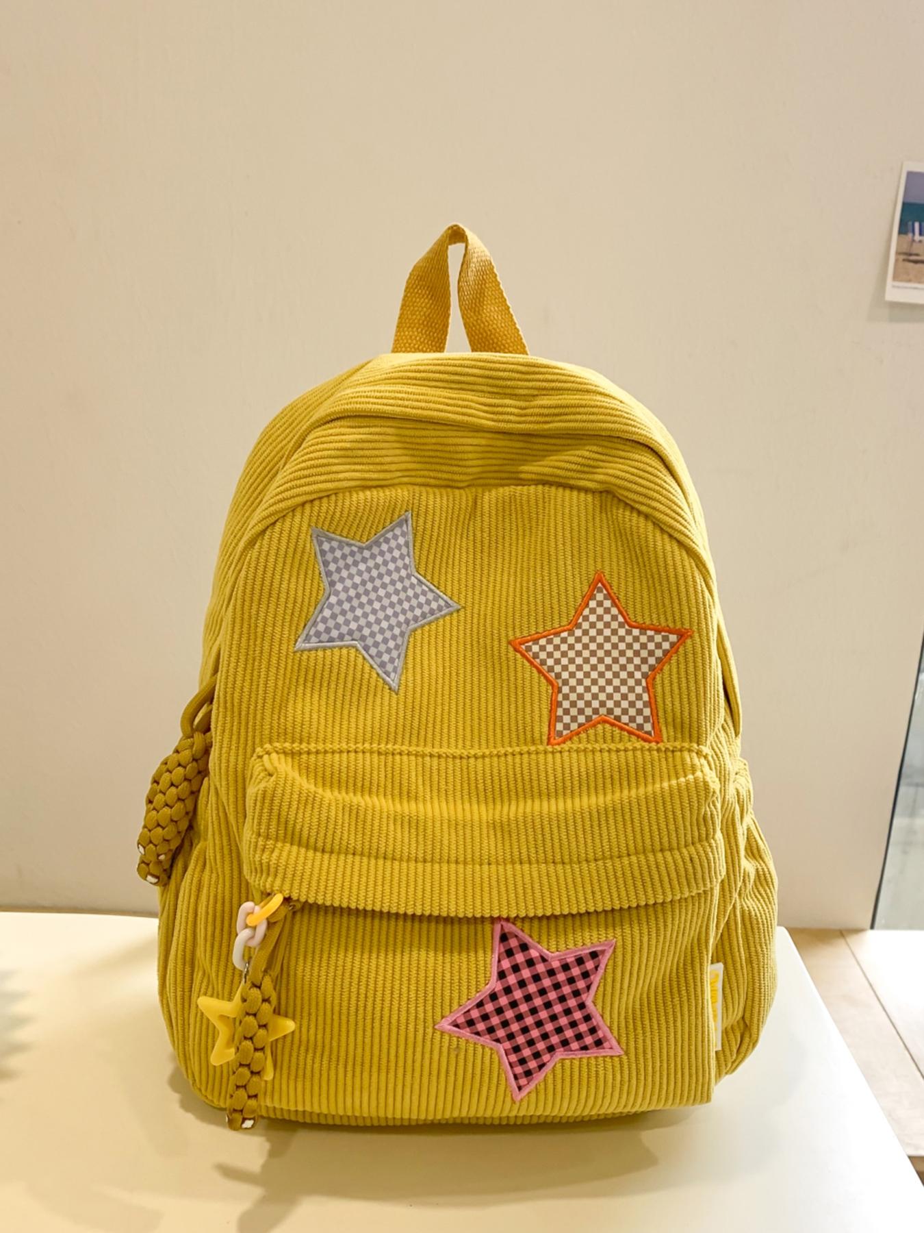 Leisure style fashionable large capacity backpack, practical texture retro niche personality high-quality backpack, chessboard star embroidery, star zipper decoration, essential for daily commuting to school
