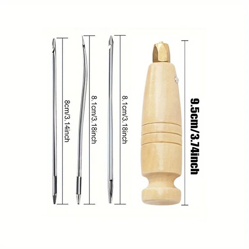 4-Piece Leather Sewing Awl Set, Straight and Bent Needles, Handmade Shoe Repair Tools, Ideal for Leather Crafting and Maintenance