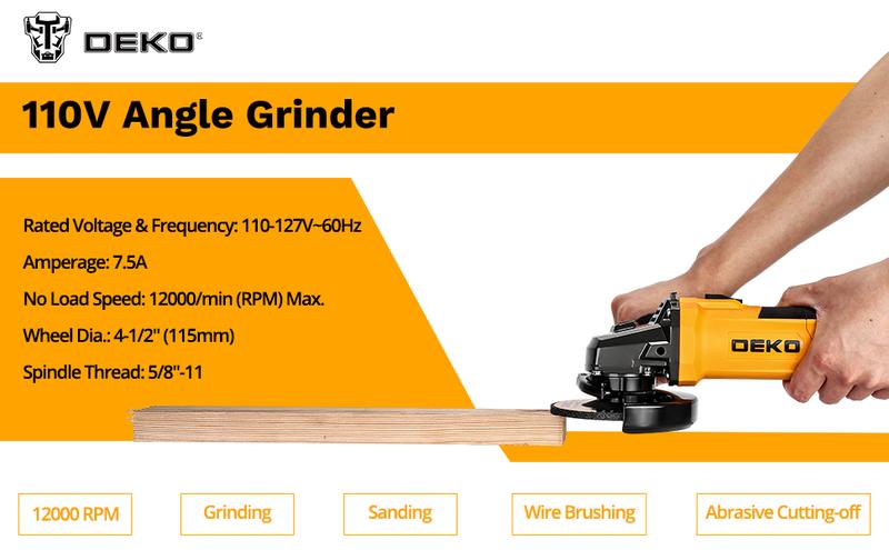 110V Angle Grinder, 4-1/2" Max. Wheel Dia., 7.5A Grinders Power Tools, 12000RPM No Load Speed, 1 Grinding Wheel, Grinder Tool for Grinding, Sanding, Wire Brushing or Abrasive Cutting-Off