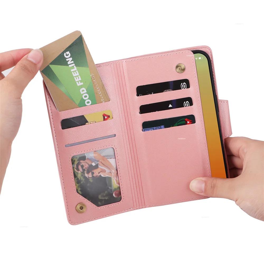 Zipper Wallet Phone Case for IPhone 17 1615 14 13 12 11 Pro Max Mini  Card Slots Strap Leather Cover