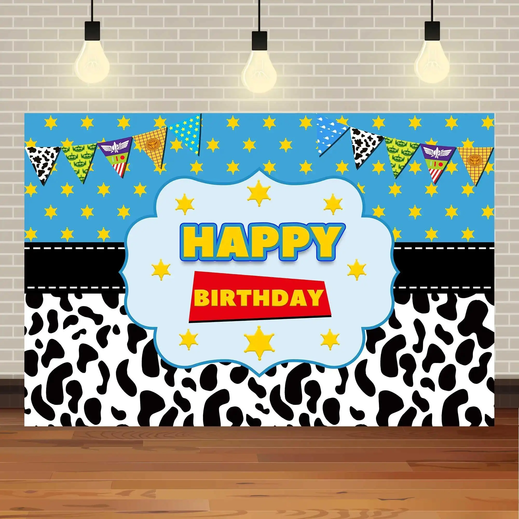 Children's Birthday Party Cute Cartoon Background Fabric Cowboy Theme Decoration Anime Photography Props Activity