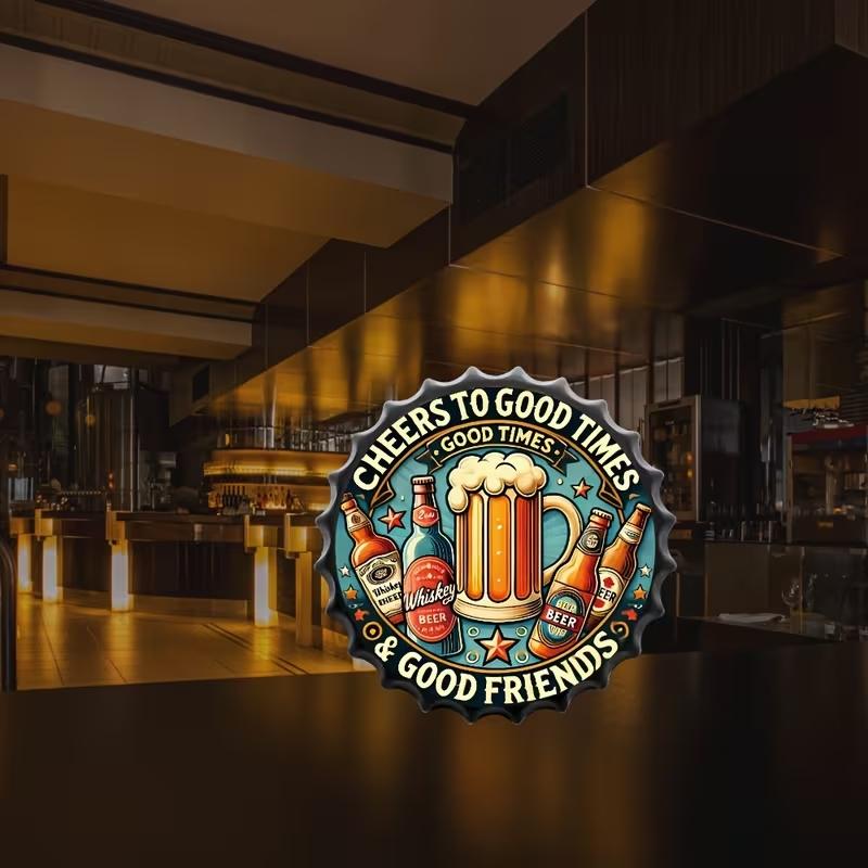 Vintage Beer Bottle Cap Metal Sign, 13.8 Inch Retro Wall Decor, Ideal for Home Bar & Pub, Perfect for Holidays Like Halloween & Christmas