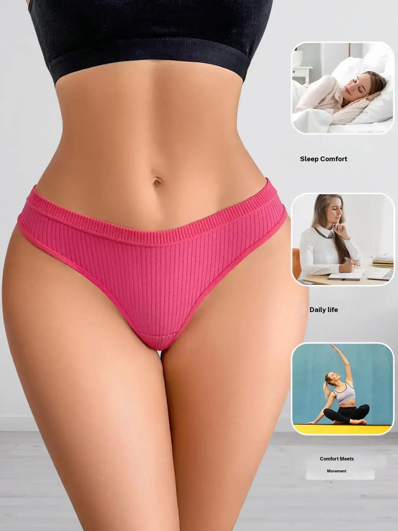 Hotcom Women's 14pcs Solid Drop Waist Cotton Thong Set Soft Comfy Basic Fit Breathable Ribbed Panty Underwear for Daily Wear All Seasons Casual Wear Machine Washable Elegance Lingerie Mixed Color Minimalist Style SpringStatements