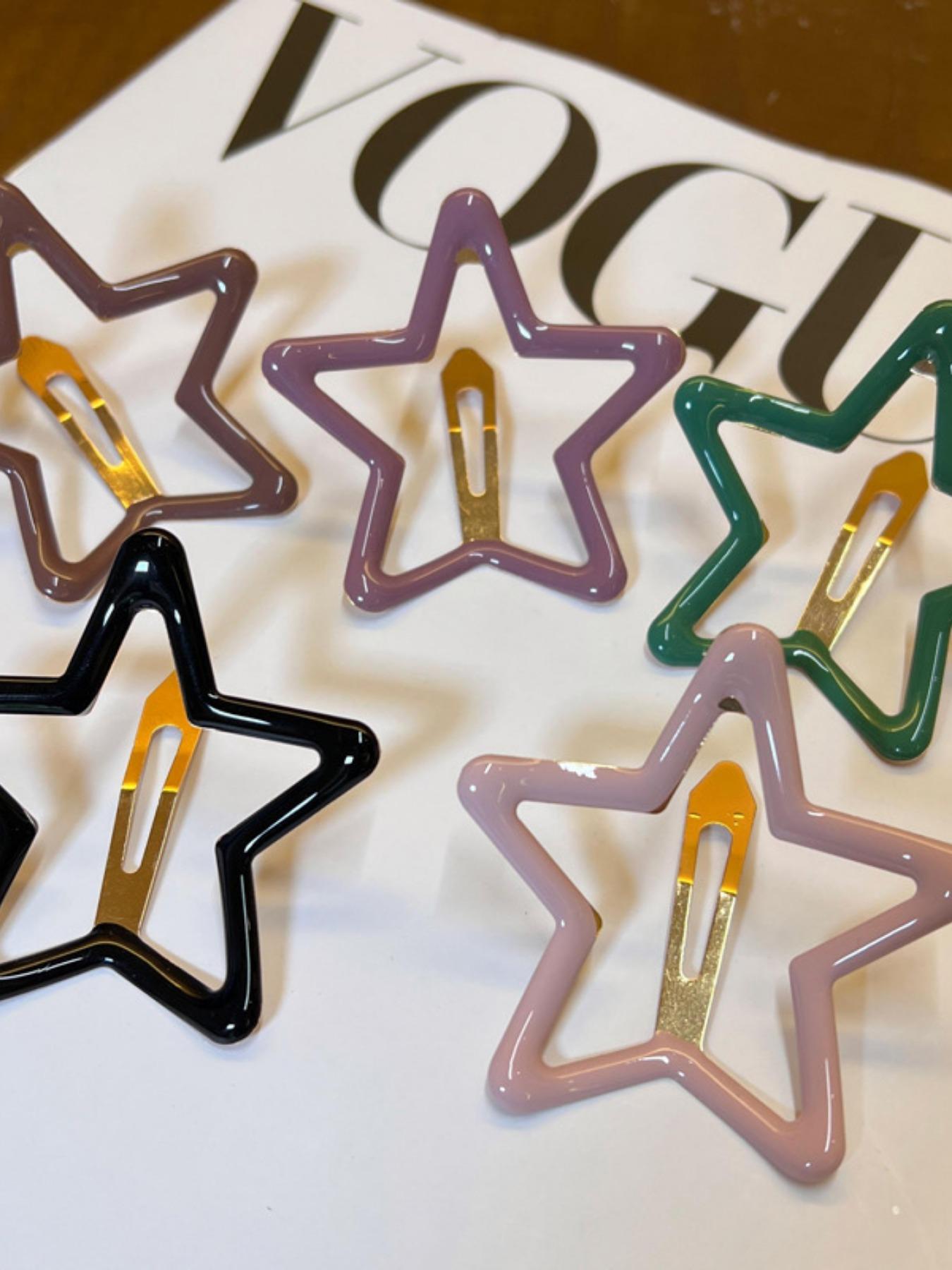 5 Pcs Set Random Color Metal Star Hair Clips, Cute Fashion Accessory for All Seasons, Stylish Side Bangs Decorative Headwear