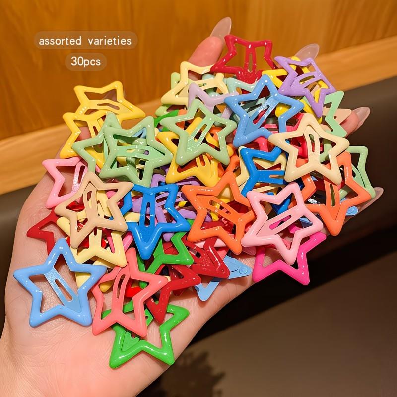 30 Random Color Star Hair Clips, Sweet Cute Design, Protects Hair, Daily Versatile Use, Fashionable Girl's Hair Accessories