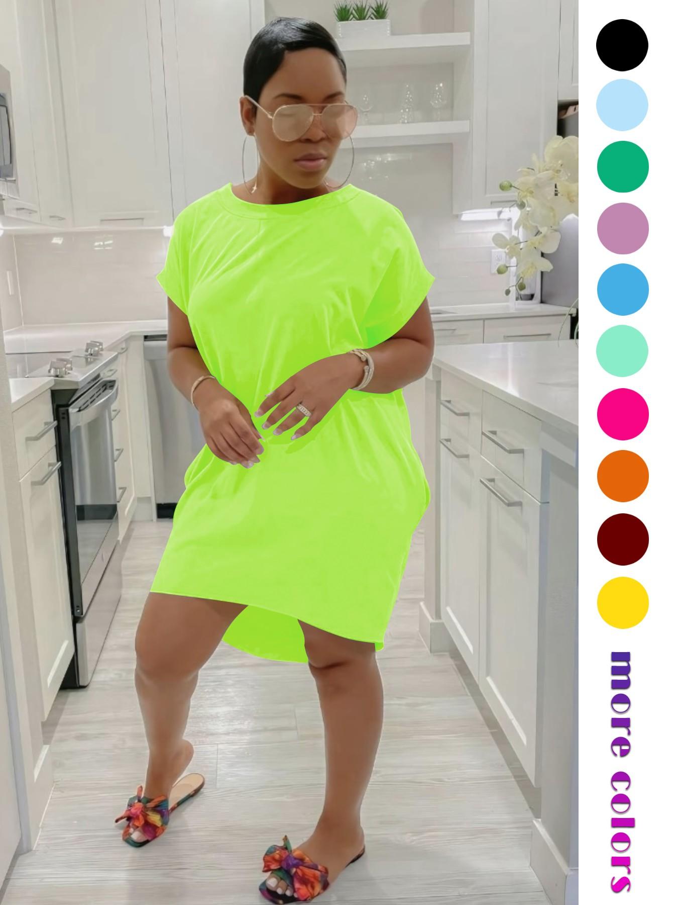 Women's Short Sleeve T-Shirt Dress, Stretchy Bodycon Midi Dress with Curved Hem and Side Pockets，Short Sleeve Crew Neck Bodycon Midi Dress with Pockets，Womens Bodycon Midi Dress, Casual Wear