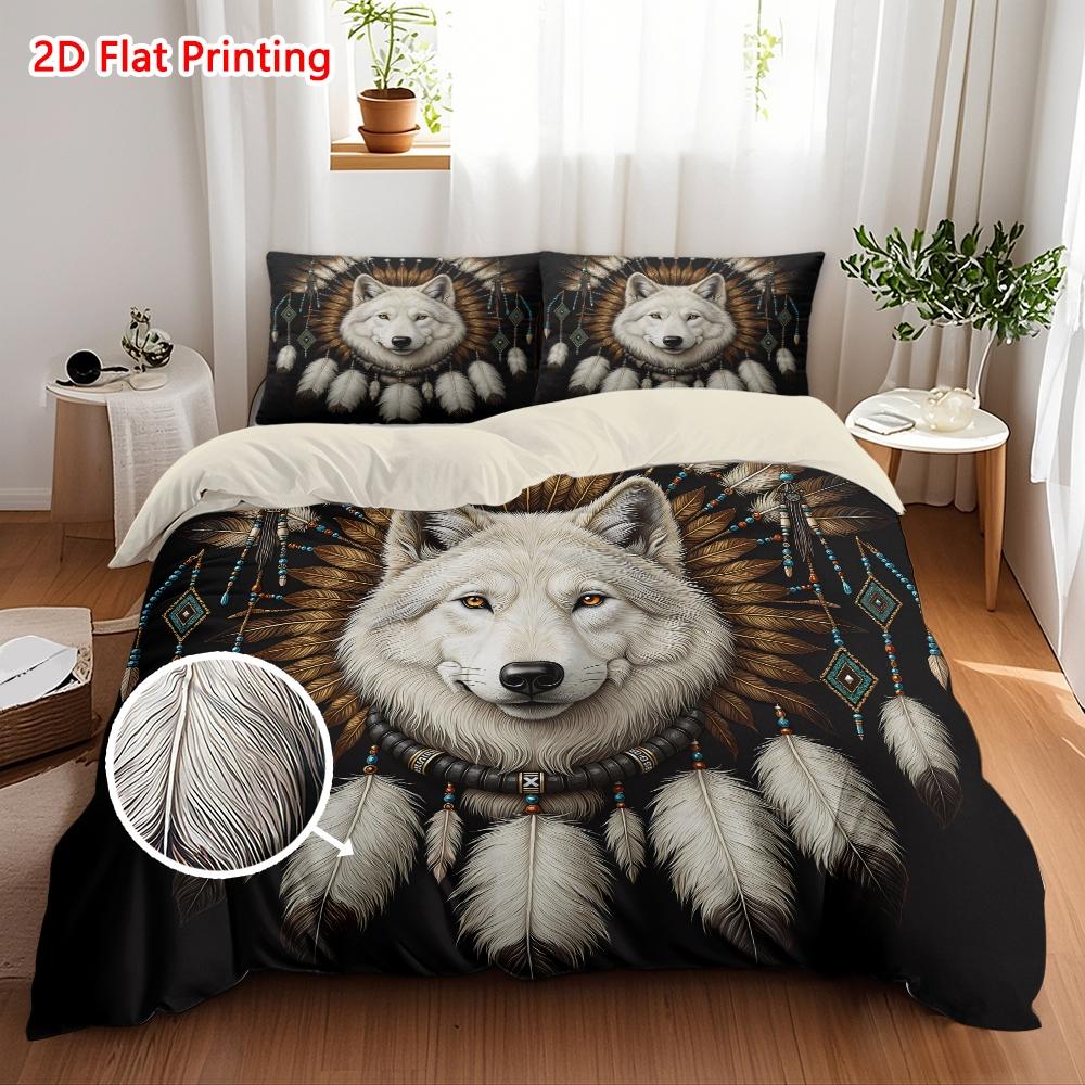 Wolf Pattern Bedding Set, Including 1 Count Bedspread & Pillowcase, Soft Comfortable Bedding Set for Bedroom, Comfy Bedding Set