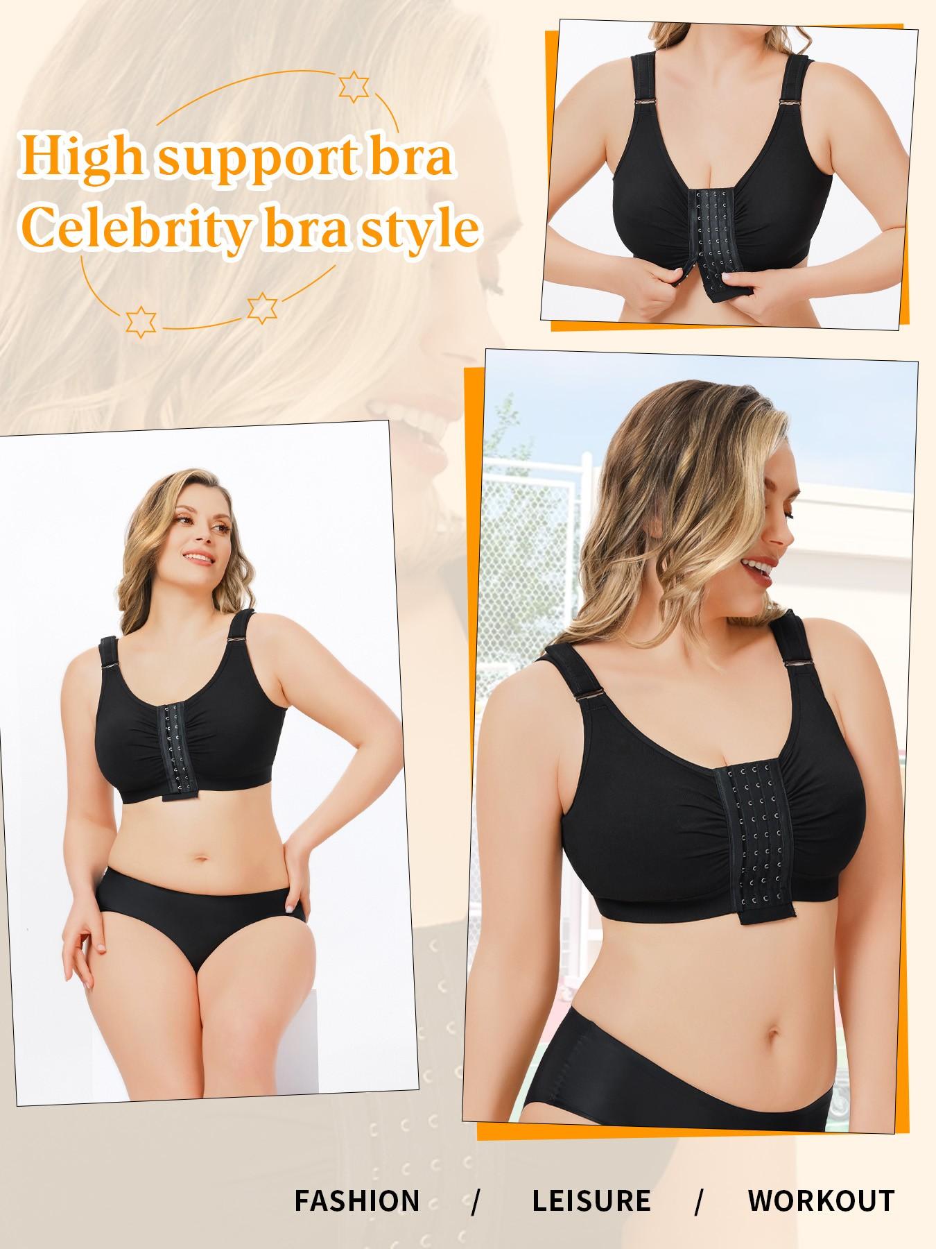 Women's Pressure Underwear Four-Row Buckle Easy On/off Supportive Bra Seamless Comfort Cups Post-Surgery Recovery Wide Shoulder Straps Breathable