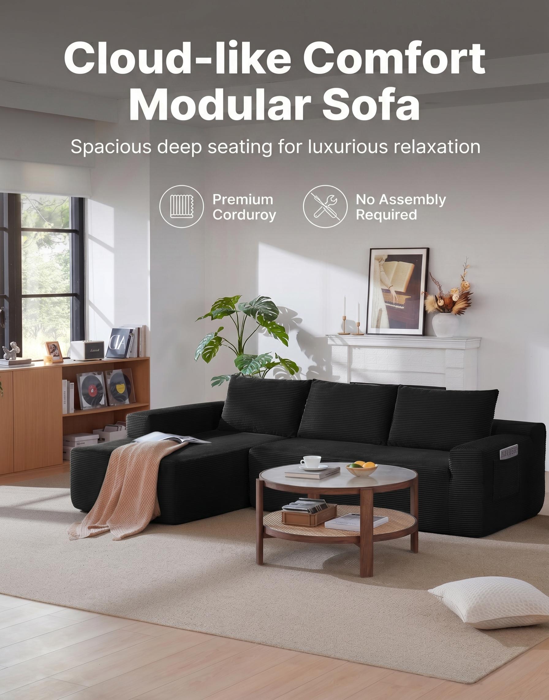 Modern L-Shaped Armless Modular Sectional Couch,Living Room Cloud Sofa with Recliner,Ergonomic Support,Convenient Storage,Premium Corduroy Fabric,Spring-Foam Hybrid Filling,Easy Installation,Boneless Design,Outdoor Leather Ottoman furniture couch bean bag