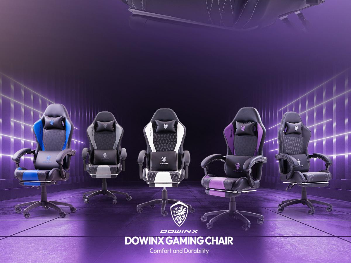 Dowinx Gaming Chair with Massage Lumbar Support and Footrest, Gaming Chairs for Adults, Ergonomic Computer Chair High Back with Pocket Spring Cushion, Swivel Recliner with Headrest