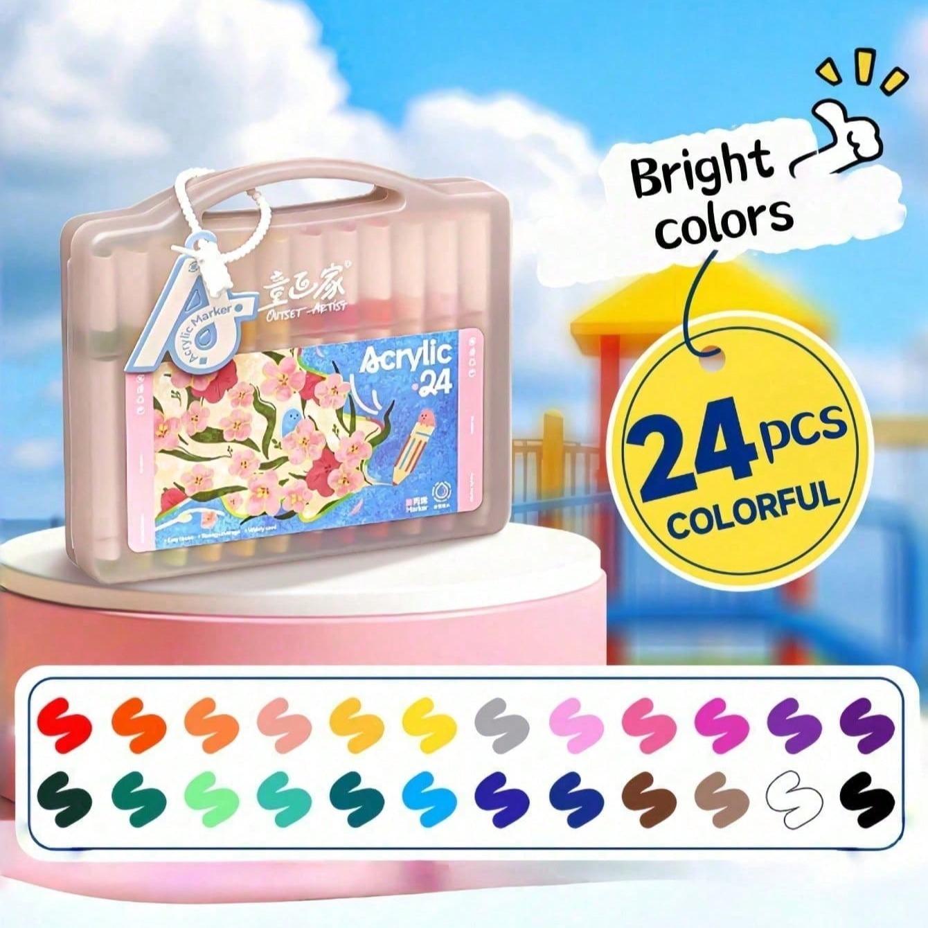 Set of 48/36/24 Color Acrylic Markers, Soft Tips, DIY, Layering, Water Washable, Strong Coverage, Ideal for Art Classes, Student Use