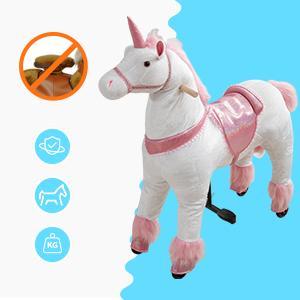 Linor Unicorn Ride on Toy for Girls 4 to 8 Years, Soft Plush Horse Riding with Steering Handle, Weight Capacity 165 LBS, No Batteries or Electricity Cute Play