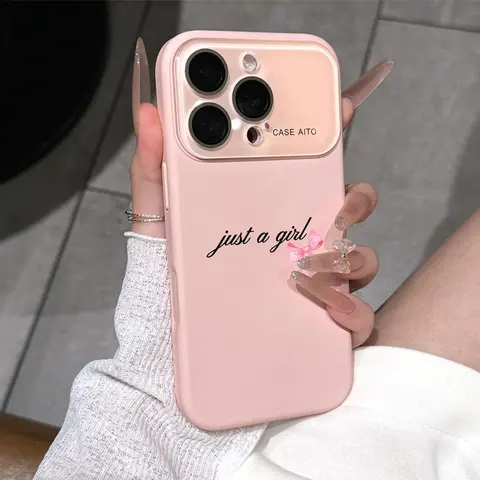 Personalized Dopamine Instagram-Style Solid Color Phone Case - Pink Bow Slogan, Simple Letter Print, Ultra-Skin-Friendly, Ultra-Thin, All-Inclusive Lens Protection Cover, Easy Install, Compatible with iPhone 17/16/15/14/13/12 Pro Max Line, Phone Accessory
