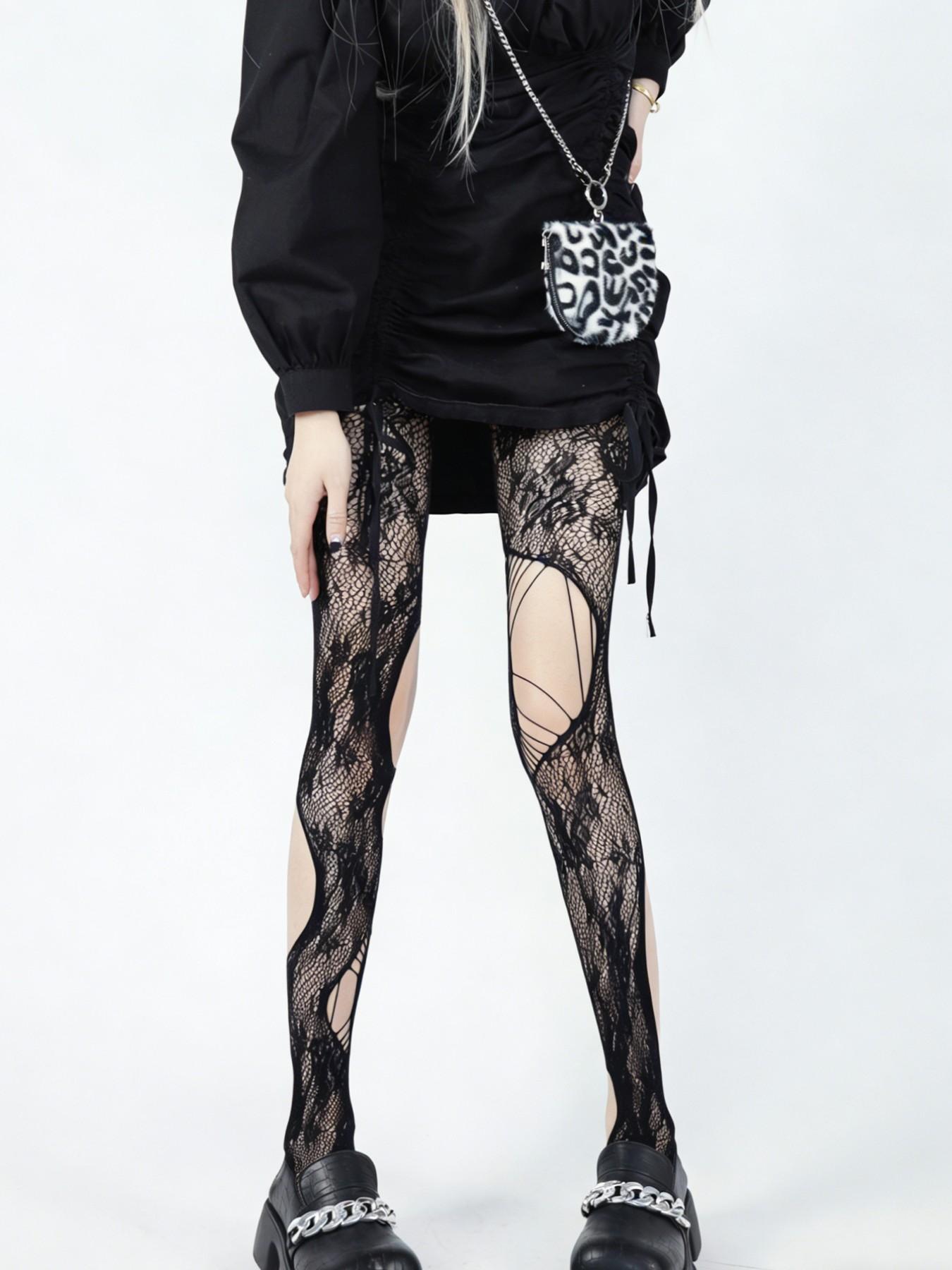 Tie-Back Hollow Out Lace Fishnet Pantyhose, High-Waisted Slimming Sheer Stocking, Y2K Sexy Stretch Thin Stocking, All Seasons Fashion