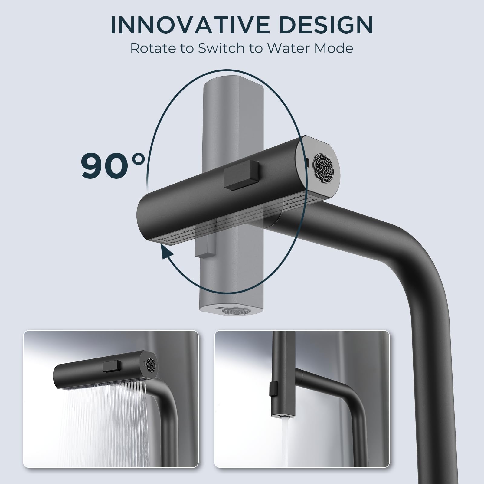 FORIOUS Waterfall Kitchen Faucet with Pull Down Sprayer 1 or 3 Hole Single Handle Stainless Steel Black Commercial Modern Kitchen Faucets with 3 Modes Home Install pot filler kitchen