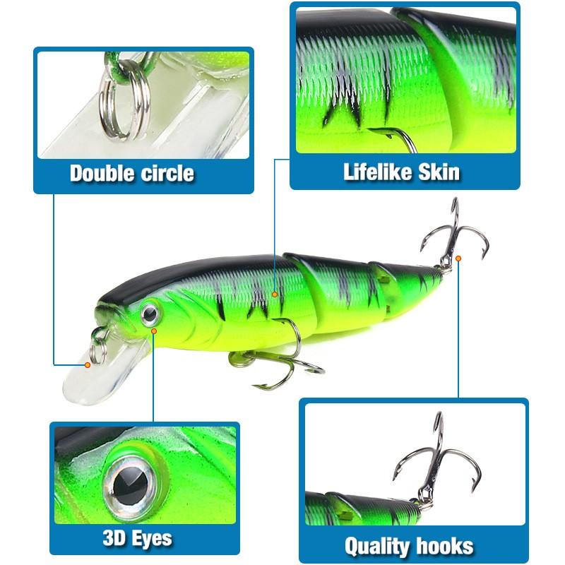 5pcs Multi-Section Minnow Bait 11cm/4.3inch, Sharp Worm Hooks, Ideal for Freshwater Saltwater Fishing, Saltwater Fishing Lures, Catch Large Bass, Perch, Pike!