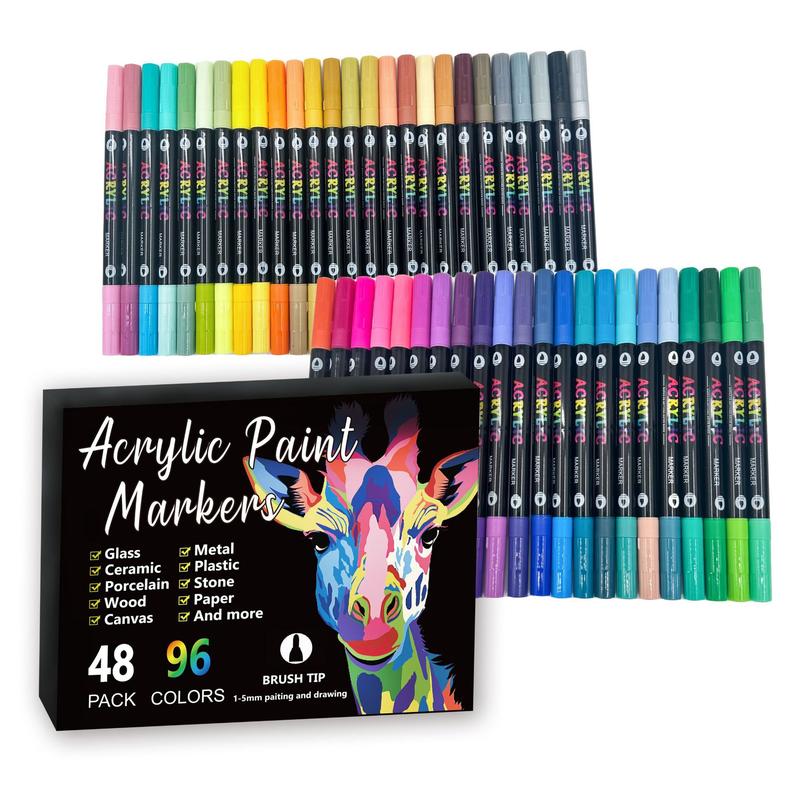 Acrylic Paint Markers Set, 96/120 Colors Dual Tip, DIY Art Supplies for Rock Painting, Canvas, Wood, Crafts, Back-To-School, Christmas Gift