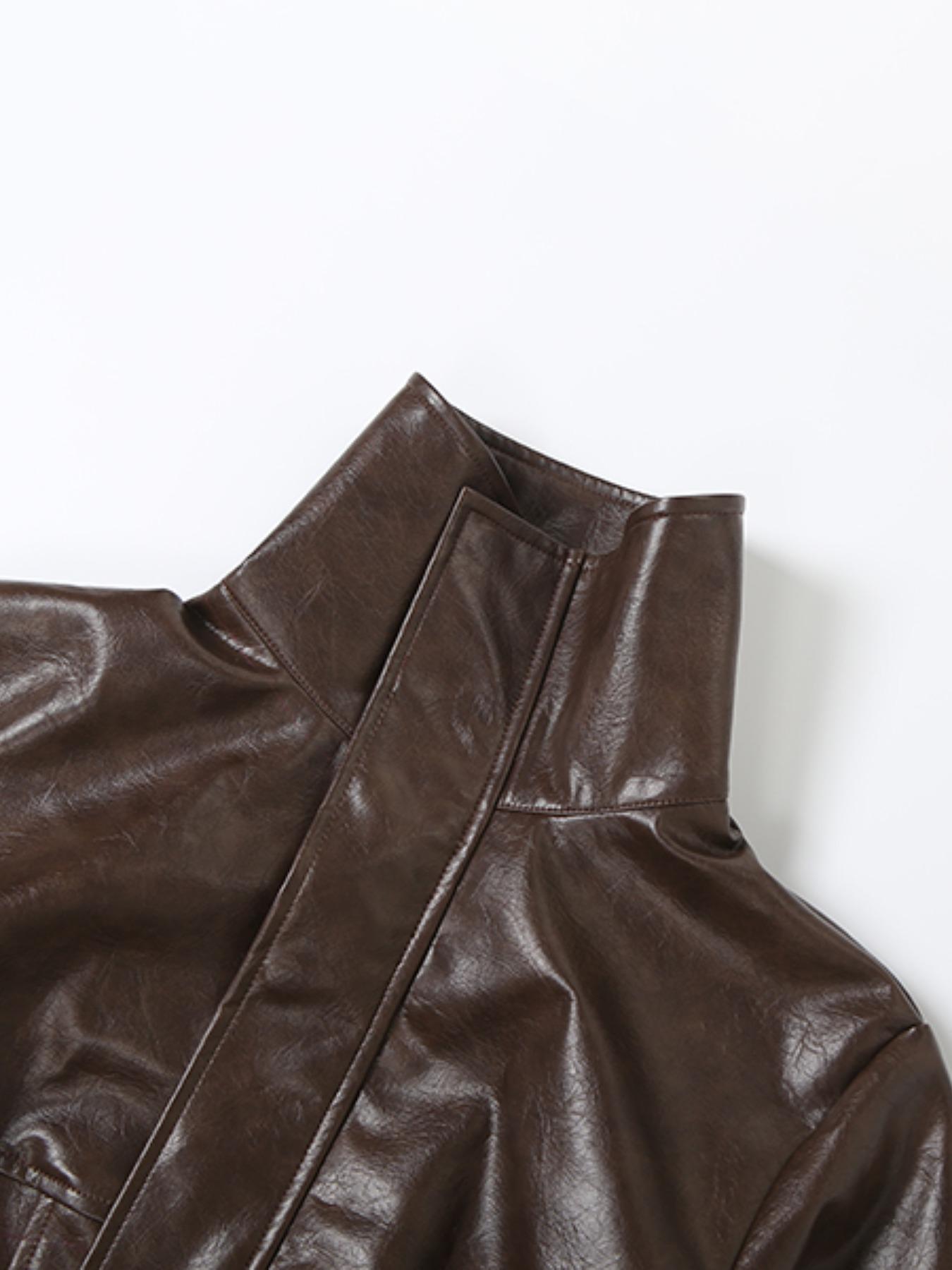 Women's High Neck PU Leather Jacket, Slim Fit Short Zipper Coat, Fall & Winter Fashion Outerwear, Casual Chic Stylish Design, Womenswear