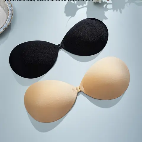 Women's Underwear Solid Jersey Seamless Push Up Cleavage Sticky Bra Nipple Cover, Self-adhesive Backless Strapless Bra, Breast Pasties, Casual, Please Order a Size Up