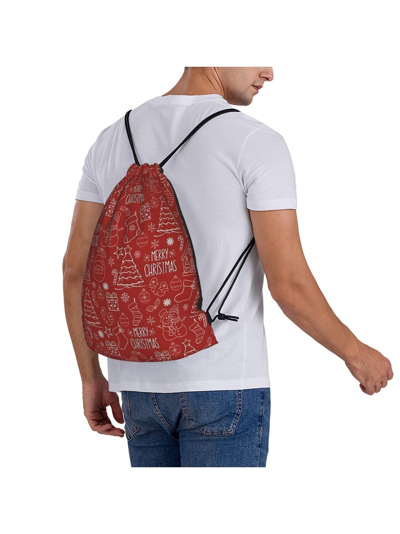 Christmas Backpack with Drawstring Closure, & Snowflake Design, Durable for Gym, School, Travel, Perfect Gift