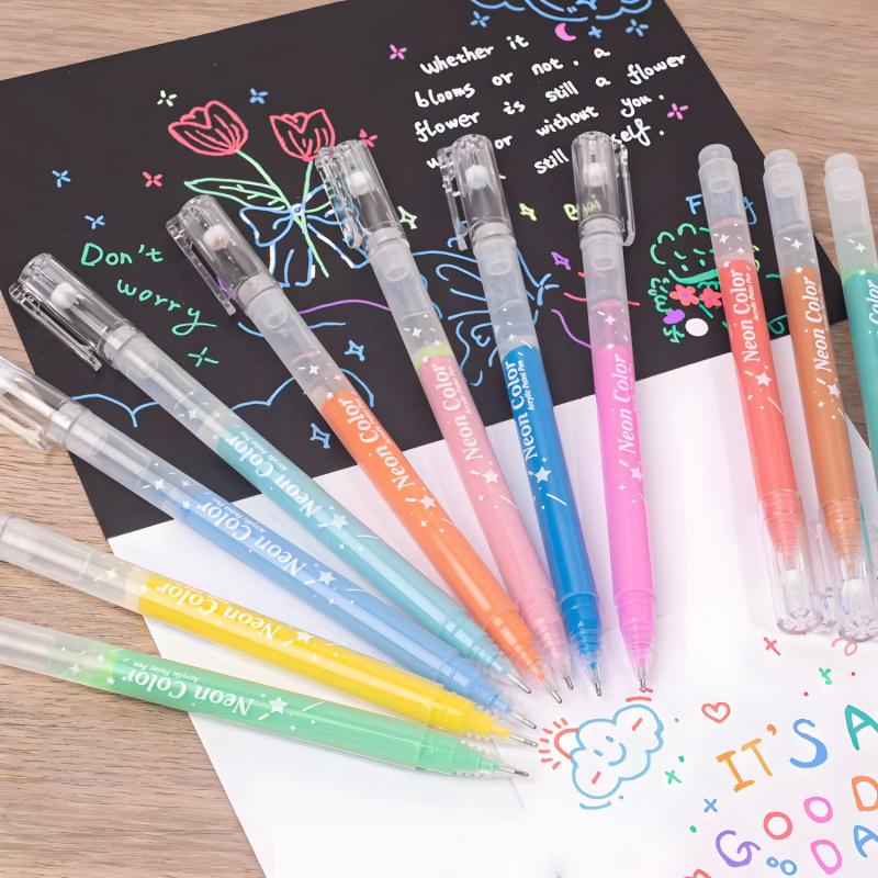 SiiMiiy Multicolor Acrylic Gel Pens, 1.0 mm Fine Point Assorted Colors Acrylic Paint Pens, Acrylic Painting Pen, Drawing Gel Pen for Coloring, Note Taking, Journaling Crafts Art Supplies, No Bleeding