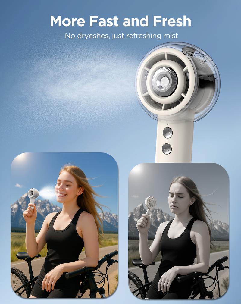 Portable Fan Handheld Mini Fan, High Speed ​​Cooling Fan 10 Hours Battery Life, USB Rechargeable, Mist Fan, Beach, Travel, Camping, Vacation Necessities Gift for Men and Women (Beige)