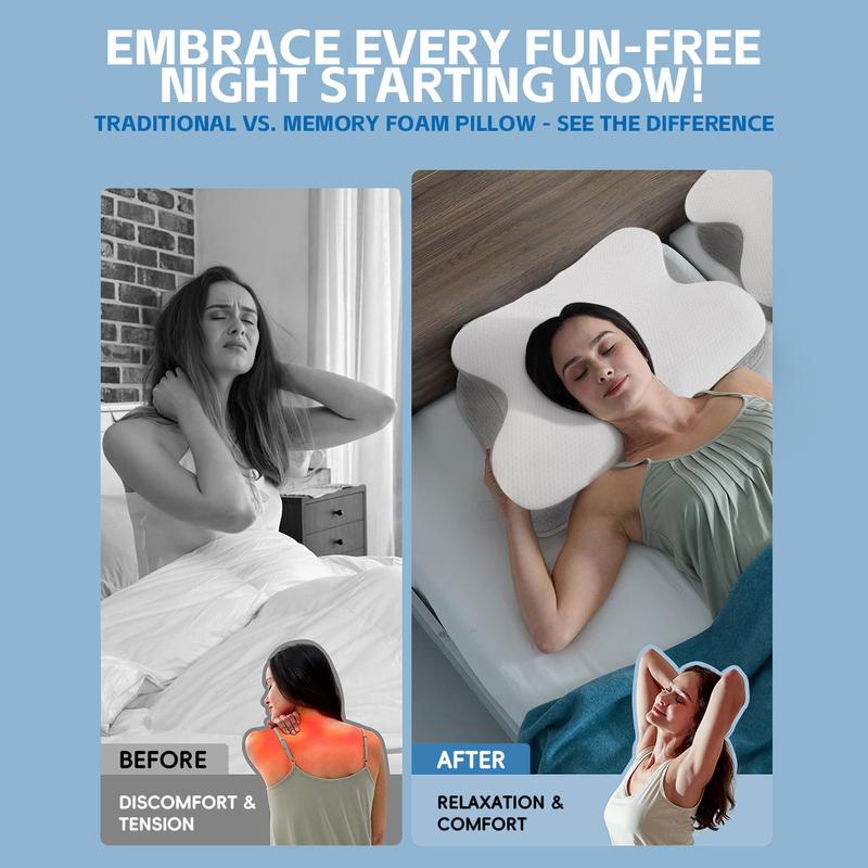 Cervical spine pillow for pain relief-Cervical spine pillow for side back stomach sleeper, ergonomic orthopedic support pillow, memory foam for sleeping, cooling pillowcase, gray, Black Friday Halloween gift Christmas New Year gift