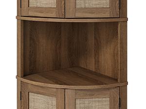 PieDle Furniture Tall Bohemian Rattan Corner Storage Cabinet - 4 Doors, 5 Shelves, 64.7" Height, Ideal for Living Room, Kitchen, Bathroom & Office Organization