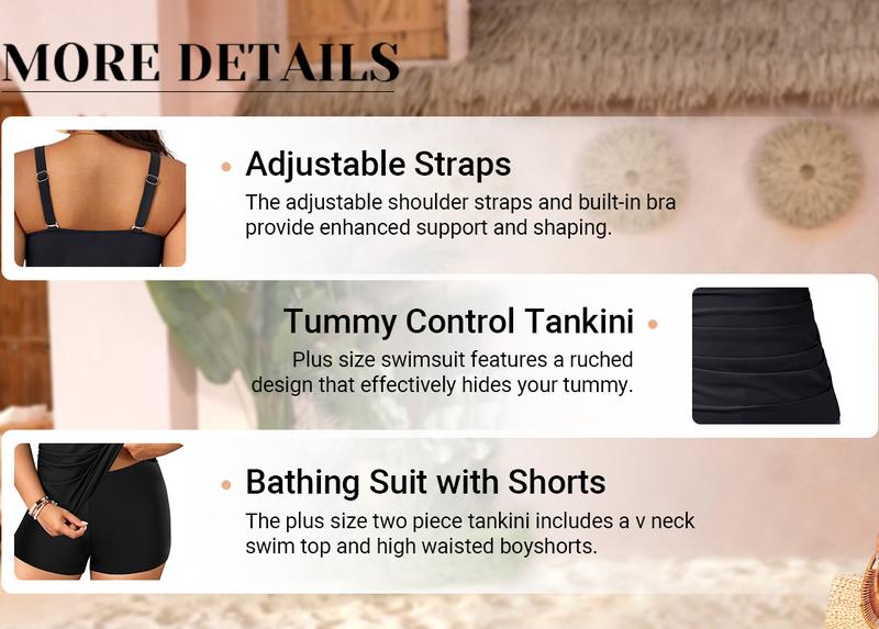 Yonique Womens Plus Size Swimsuits with Shorts Tummy Control Tankini Two Piece Bathing Suits Athletic Swimwear Plus Size Tankini with Boy Shorts High Waisted Full Coverage Swimsuit