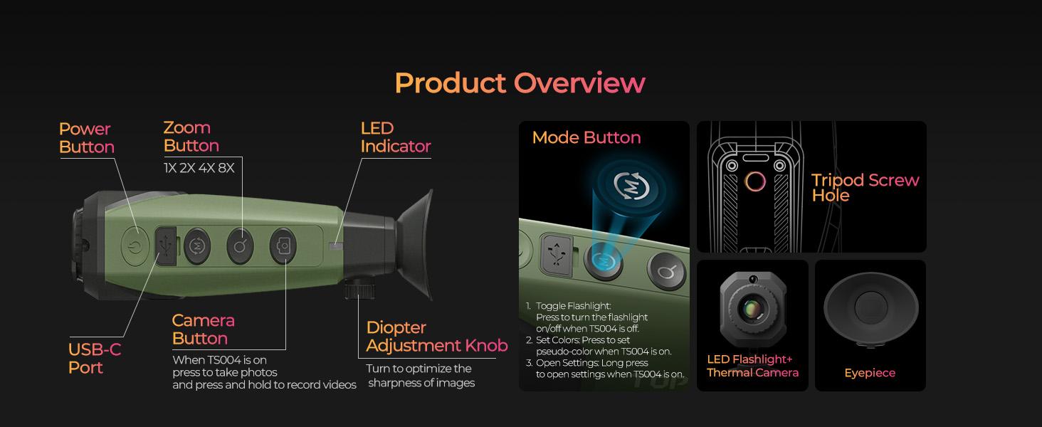 TOPDON TS004 256x192 Thermal Monocular, Supported Wireless Connection, 13mm 50Hz Thermal Night Vision with 11-Hour Battery Life, IP67 Waterproof Thermal Imaging Monocular for Hunting