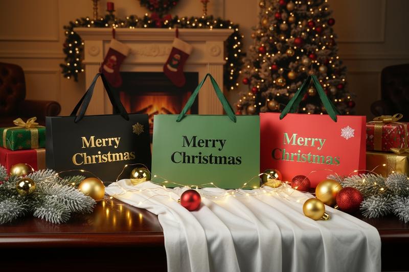 5PCS Christmas Tote Gift Bags, Holiday Bags, Party Favor Bags, Portable、Foldable and Reusable, For Presents, Party, Birthday Box, Gift Packging, Family or Business