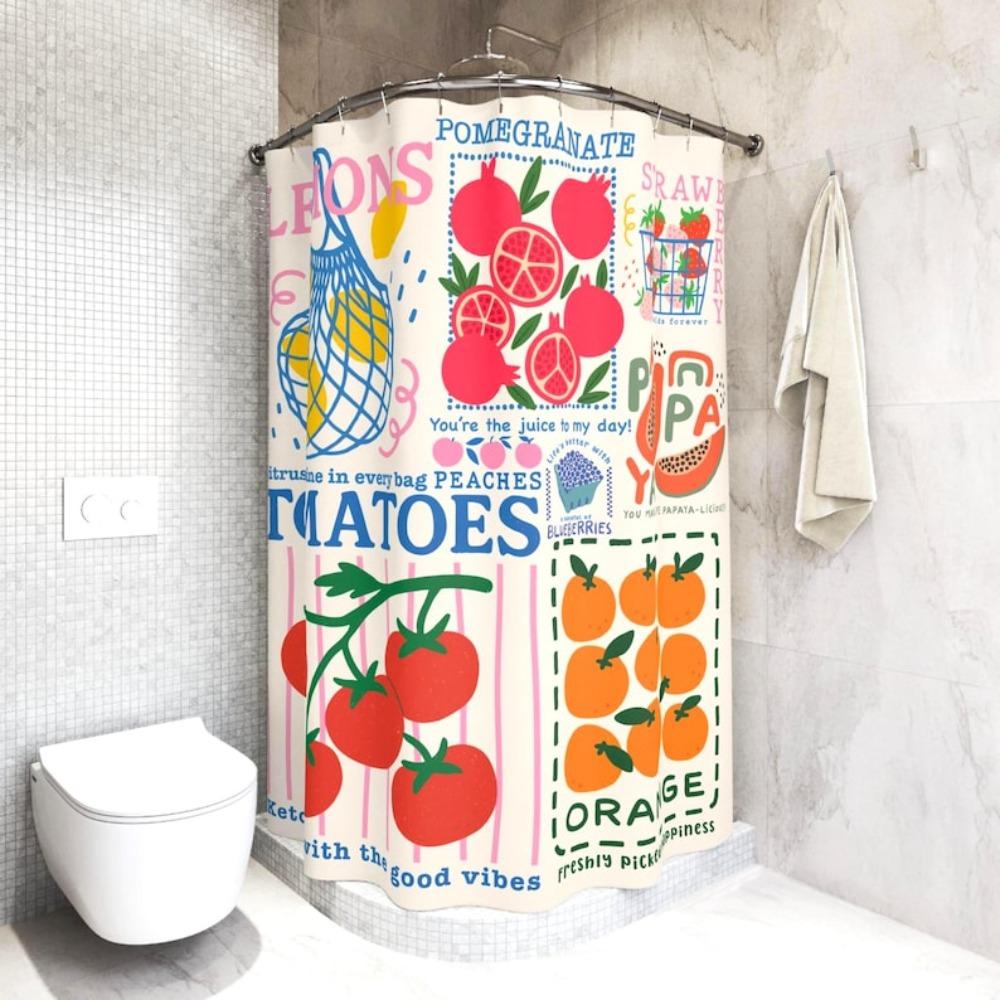 Fruit Shower Curtain Tomato Shower Curtain Unique Bathroom Decor Housewarming Lemon Farmer's Market Strawberry Oranges Blueberry Papaya