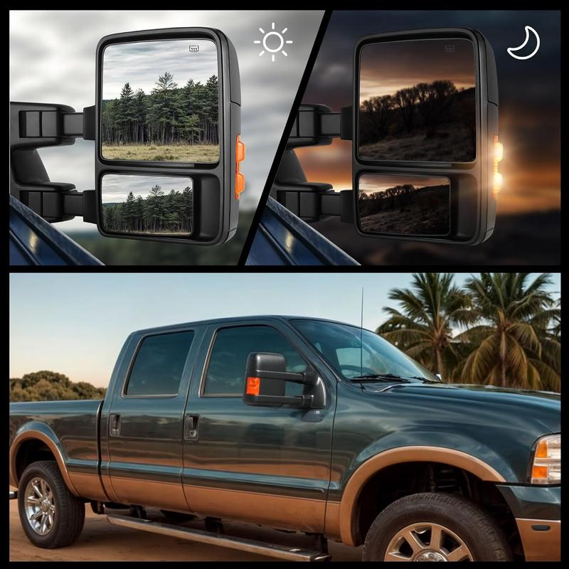 OEDRO Towing Mirrors compatible for 1999-2007 Ford F250 F350 F450 F550 Super Duty Tow Mirror Power Heated with Turn Signal Light 1999 2000 2001 2002 2003 2004 2005 2006 2007