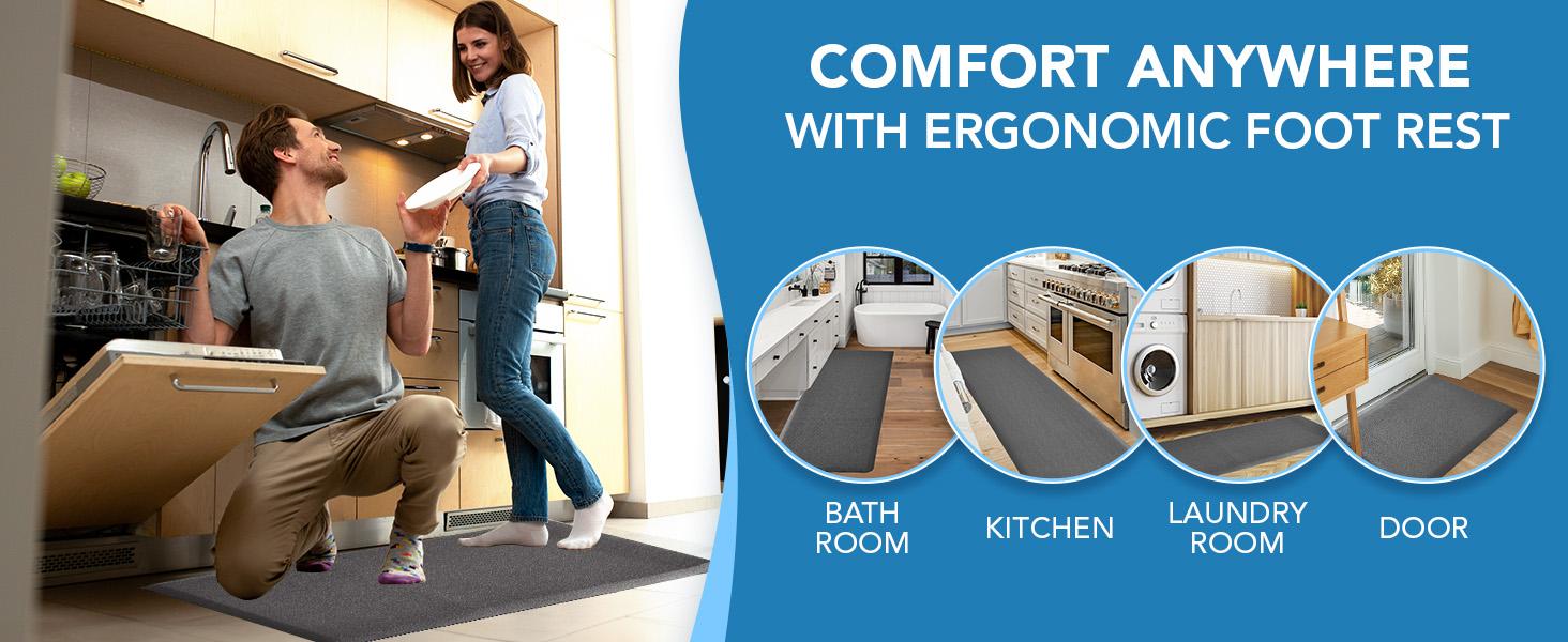 Deconovo Kitchen Mat 0.47/0.59" Thick Anti-Fatigue, Cushioned Waterproof Non-Slip - Durable Standing Desk/Office Mat, Easy Clean Comfort