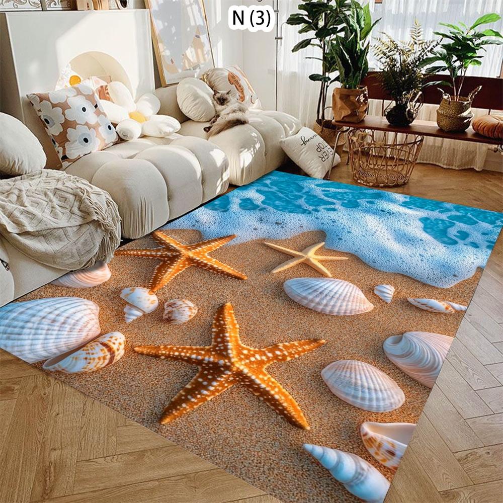 2D Beach Starfish Flannel Area Rug - Realistic Ocean Sandy Shore Print Soft Mat for Living Room & Bedroom, Non-Slip Coastal Home Decor #BeachStarfishRug #OceanSandyMat #CoastalHomeDecor #2DSeasideCarpet #NonSlipFlannelRug