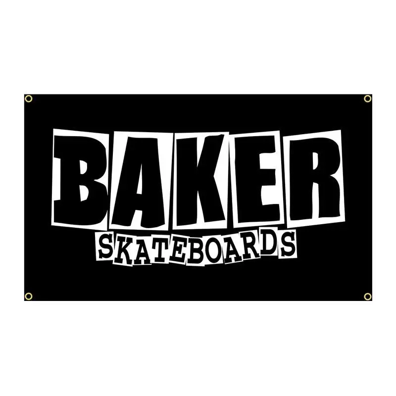 Bakers Skateboards Kick Push Full-Print Tapestry, Lightweight Polyester-Cotton Linen Cloth, Hand Washable Indoor/Outdoor Home Bedroom Decor Banner Flag, Black