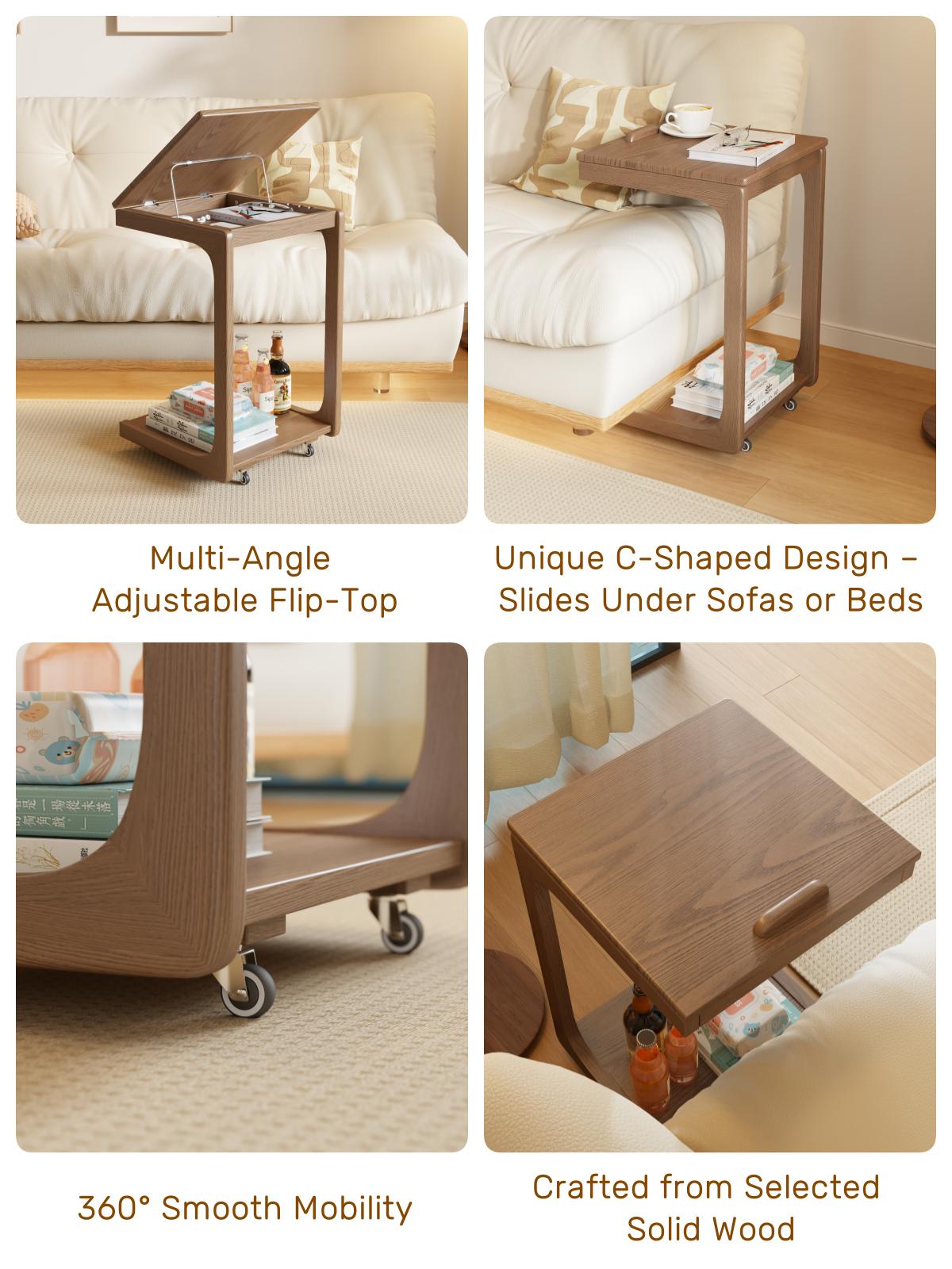 Compact Solid Wood Sofa Side Table – C-Shaped Design with Hidden Storage, Ideal for Living Rooms Compact Solid Wood Sofa Side Table – C-Shaped Design with Hidden Storage, Ideal for Living Rooms