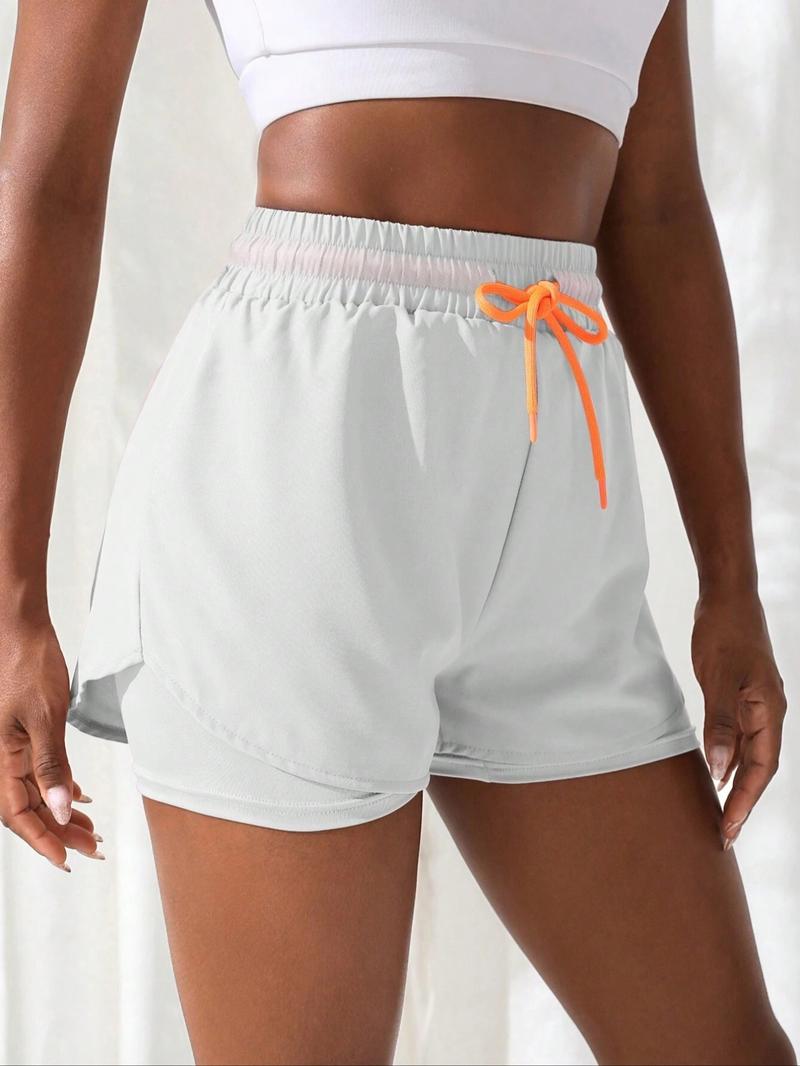 Women's Drawstring High Waist Sports Shorts, Summer Clothes Women, Solid Elastic Waist Shorts, Summer Outfits 2024, Sporty Breathable Quick Drying Shorts, Drawstring Athletic Shorts