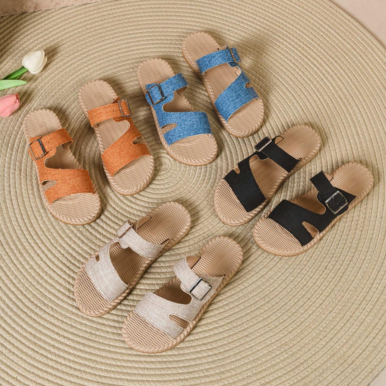 2026 Summer New Arrivals: Linen One-Strap Sandal for Women, Retro Bögen Style, Thick-Soled Outdoor Sandal.