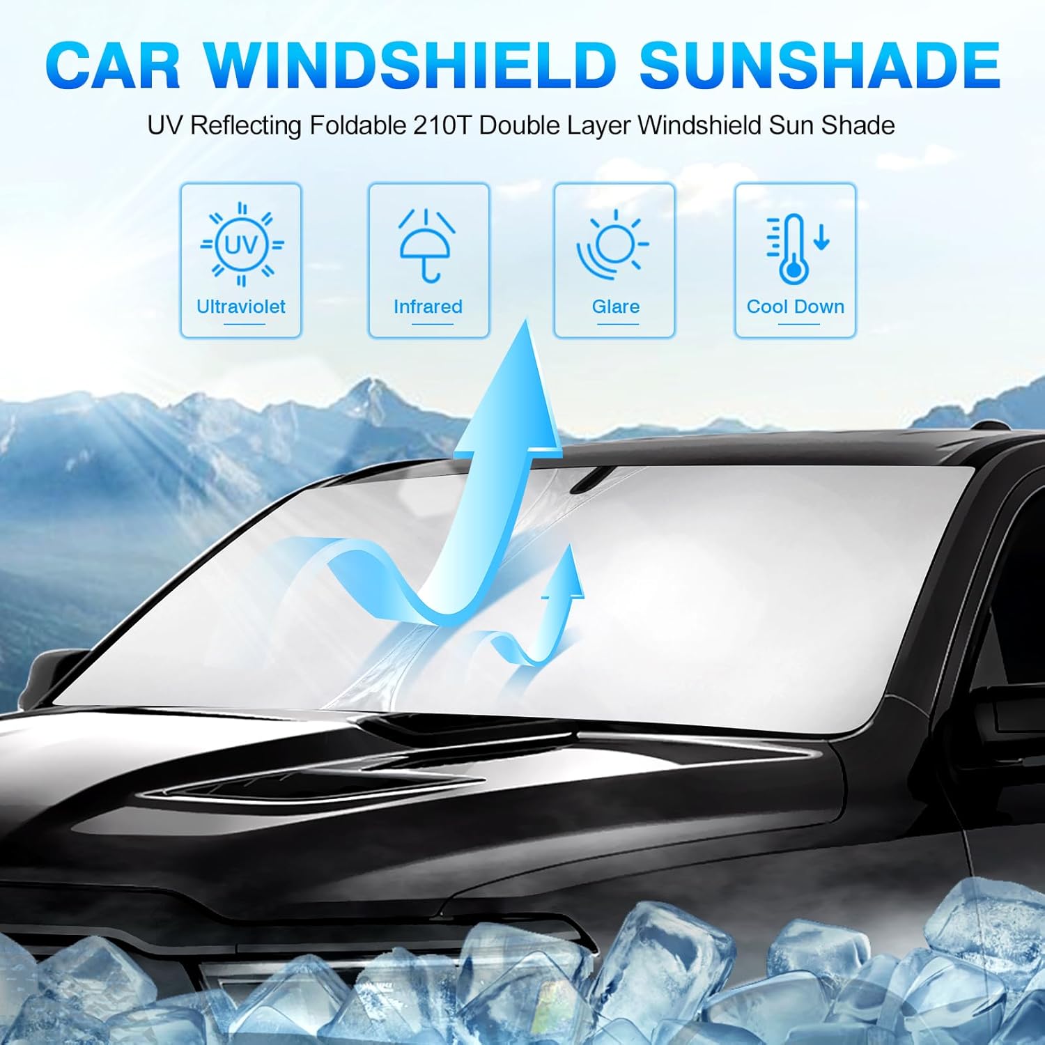 Canvcle Windshield Sun Shade for 2011-2025 Dodge RAM 1500 CrewCab MegaCab 2Dr RegularCab 4Dr QuadCab Foldable Sun Visor Protector Blocks UV Rays Keeps Car Cooler Premium Fabric Material Energy Efficient AC - Semi Truck Sunshade
