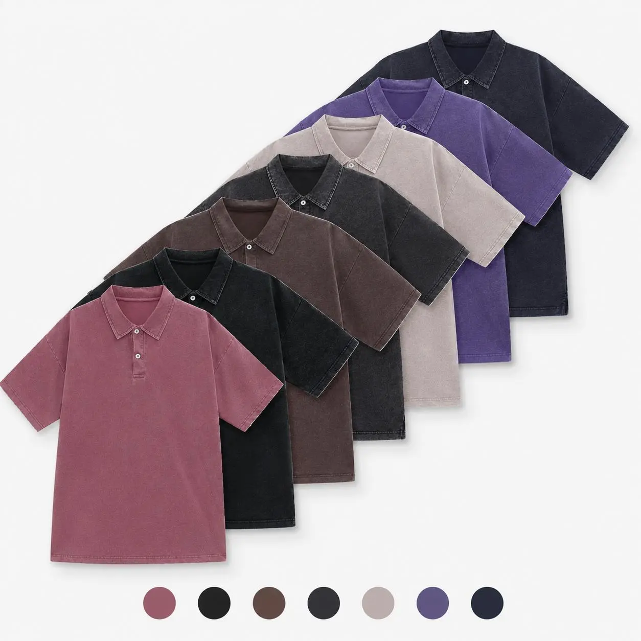 1/4-Pack Men's Soft Breathable Polo Shirts, Casual Loose Fit Vintage Washed Short Sleeve Golf & Work Wear in Solid Colors, Shortsleeve, Menswear, Casual Shirt