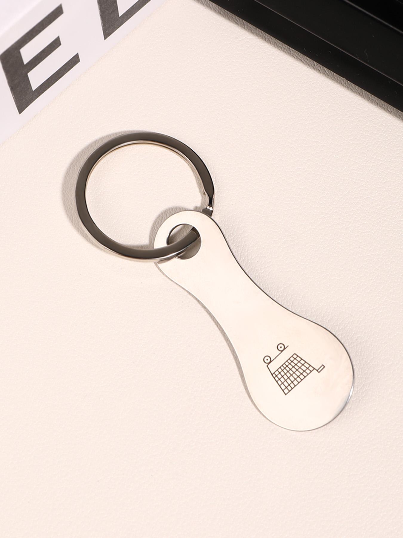 Stainless Steel Shopping Cart Token Keychain, Couple Key Chain Bottle Opener Bag Charm (silver Color), Casual Style, No Warning