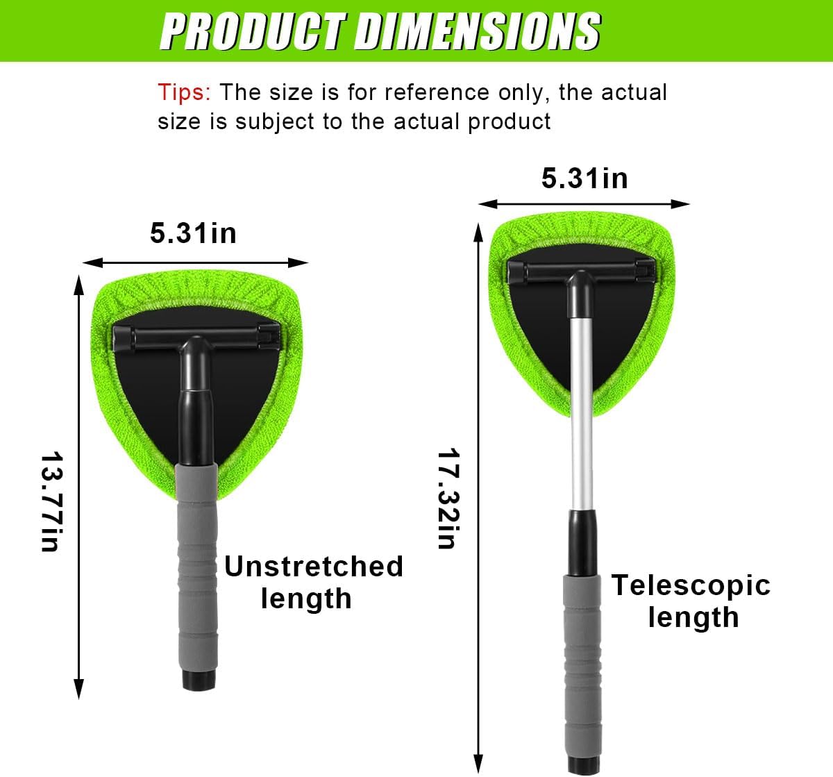 9PCS Car Window Cleaner Kit Extendable Handle Windshield Cleaning Tool with 6 Reusable Microfiber Pads with Air Vent Brush & Empty Spray Bottle