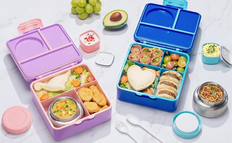 Fimibuke 60oz Leakproof Bento Lunch Box with 8oz Thermos, 3-4 Compartments, Sauce Jar & Utensils, BPA-Free, Dishwasher Safe dealsforyoudays