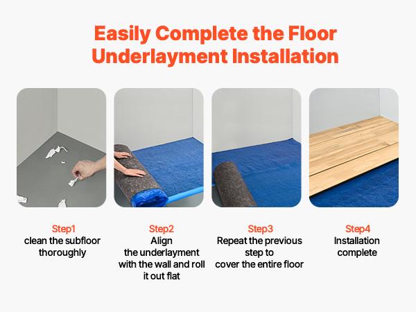 VEVOR Floor Underlayment 200 sq. ft/Roll, 3 mm Thick Laminate Flooring Padding with Attached Vapor Barrier, Heavy Duty Fiber+ PE Film, Soundproofing Noise Reduction, Ideal for Laminate Wood Floors