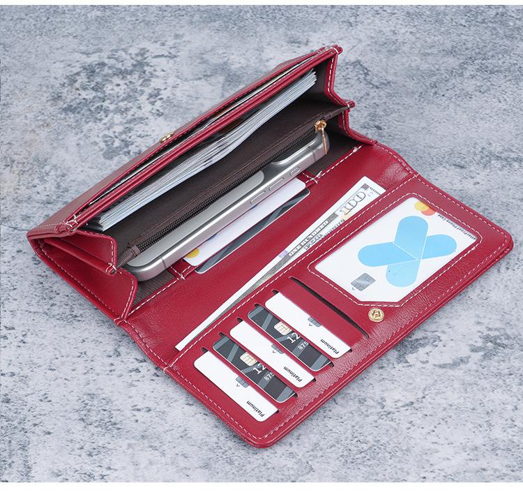 New stylish and simple women's soft leather long zipper wallet with multiple card slots and cute design