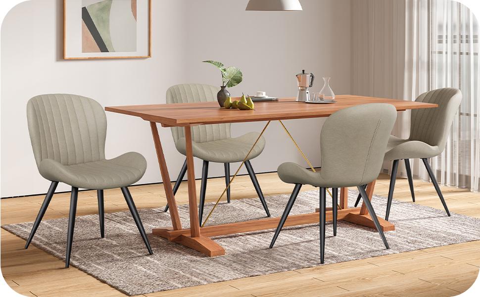 Dining Chairs, Modern Dining Room Chairs Comfy Backrest Thick Upholstered Kitchen Chairs 19IN Height with Metal Legs Dark Grey