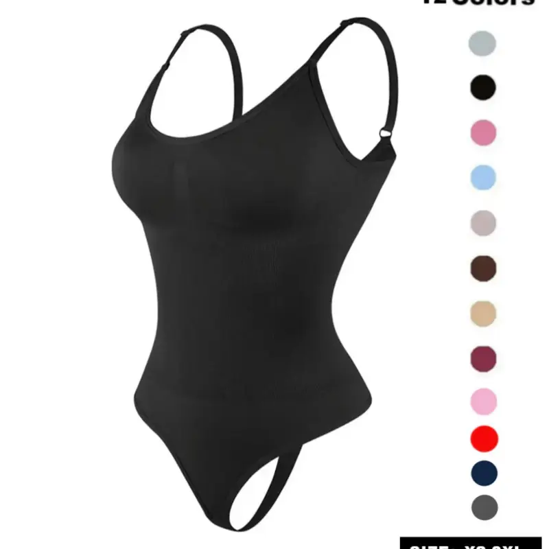 Women's Solid Spaghetti Strap Adjustable Strap Backless Shapewear Bodysuit, Shaper Bodysuits, Seamless Smooth Tummy Control Butt Lifting Bodysuit for Daily Wear, Black